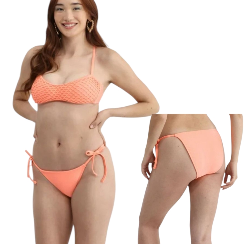 No Boundaries Cheeky Bikini Bottoms‎ XL 16/18 Side Tie Swim Bottom Peach Luster